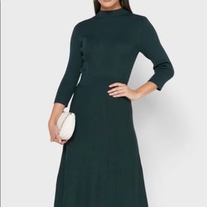 TED BAKER - FRANEYY high neck dk green pleated dress